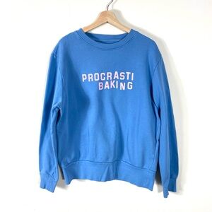 Amazon Blue "Procrasti Baking" Crewneck Sweatshirt with Pink Lettering